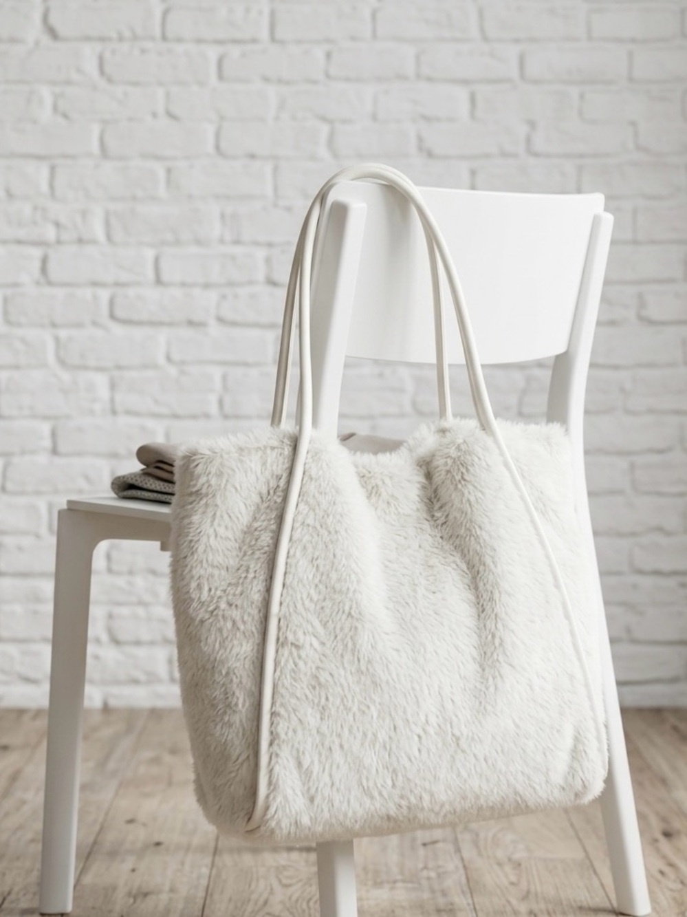 Victoria's Secret White Faux Fur Tote Bag with Shoulder Straps
